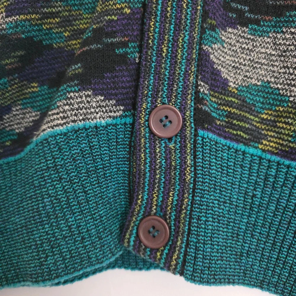 VTG Mondo di Marco Teal Purple Geometric Grandpa Cardigan Sweater. Italy‎ Med